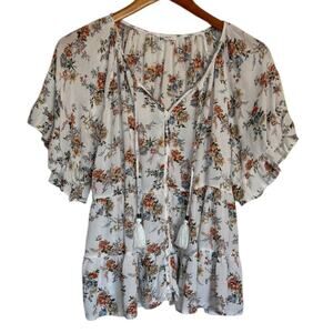 Maurices Floral Blouse - White and Orange